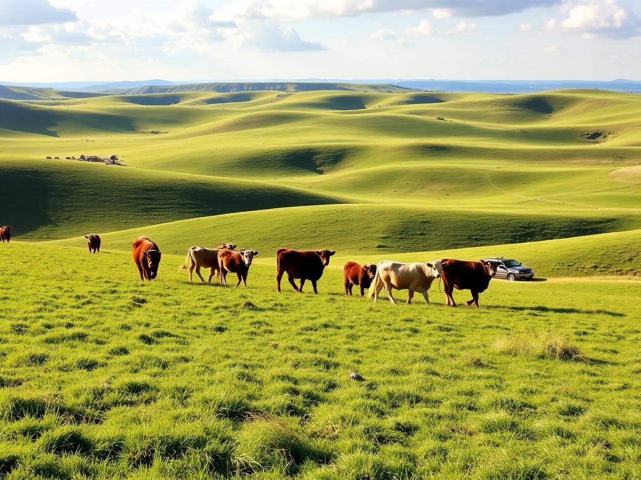 Cattle grazing on productive pastureland