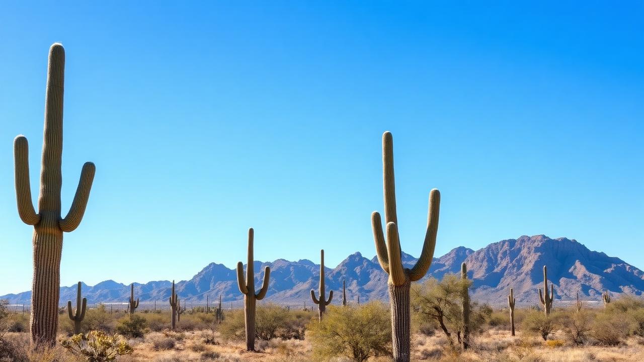 Arizona desert ranch land with saguaro cacti