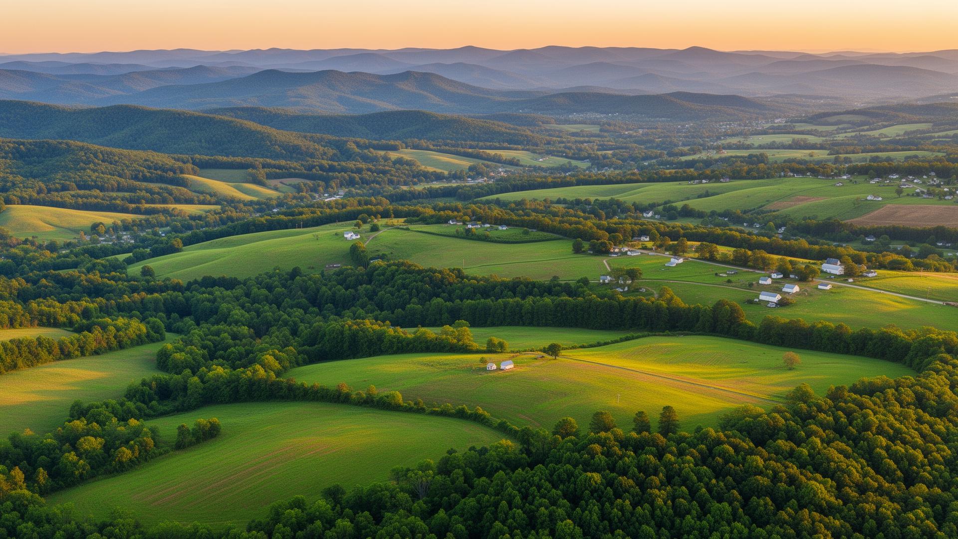 Rolling hills and farmland in Polk County, Georgia near Cedartown