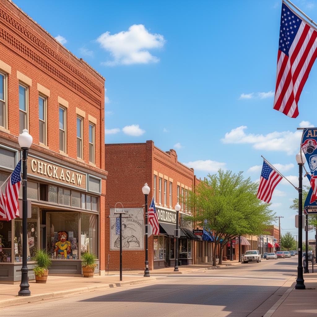 Historic downtown Ada, Oklahoma with Chickasaw heritage