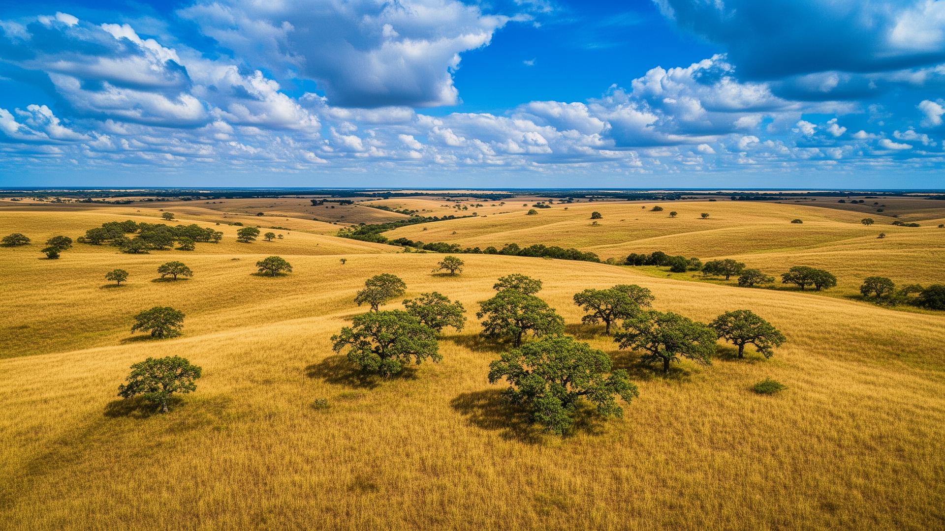 Rolling Oklahoma plains in Pontotoc County with golden prairie grasslands