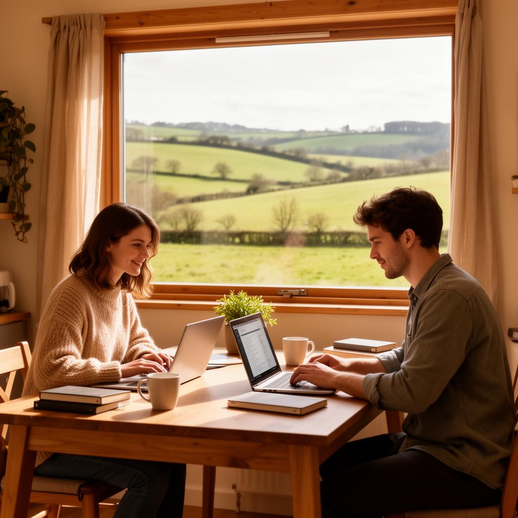 Remote workers enjoying rural lifestyle while working from home