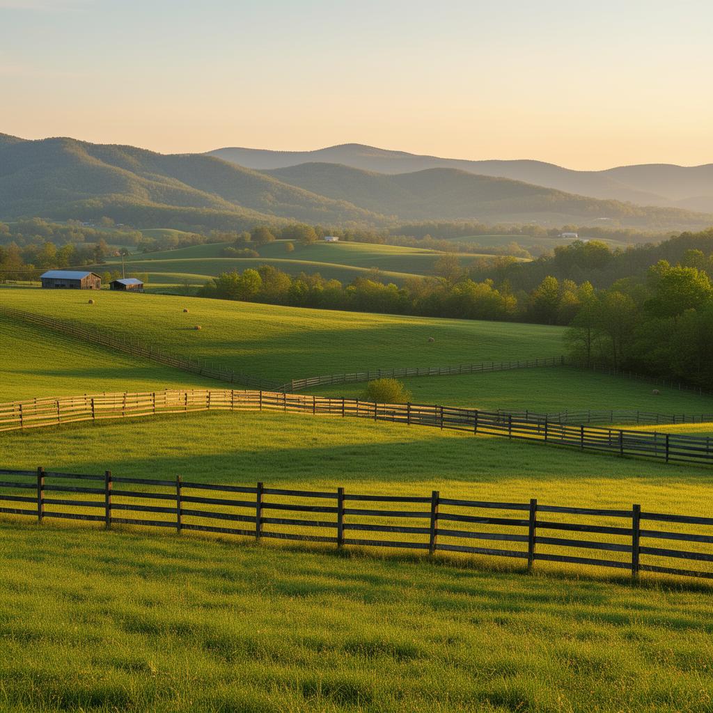 Rolling farmland and pastures in Roane County, Tennessee