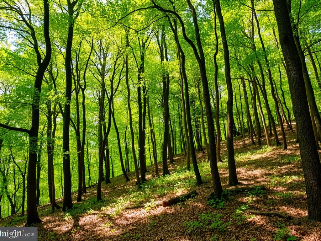 Wooded land property in Roanoke Virginia with hardwood trees