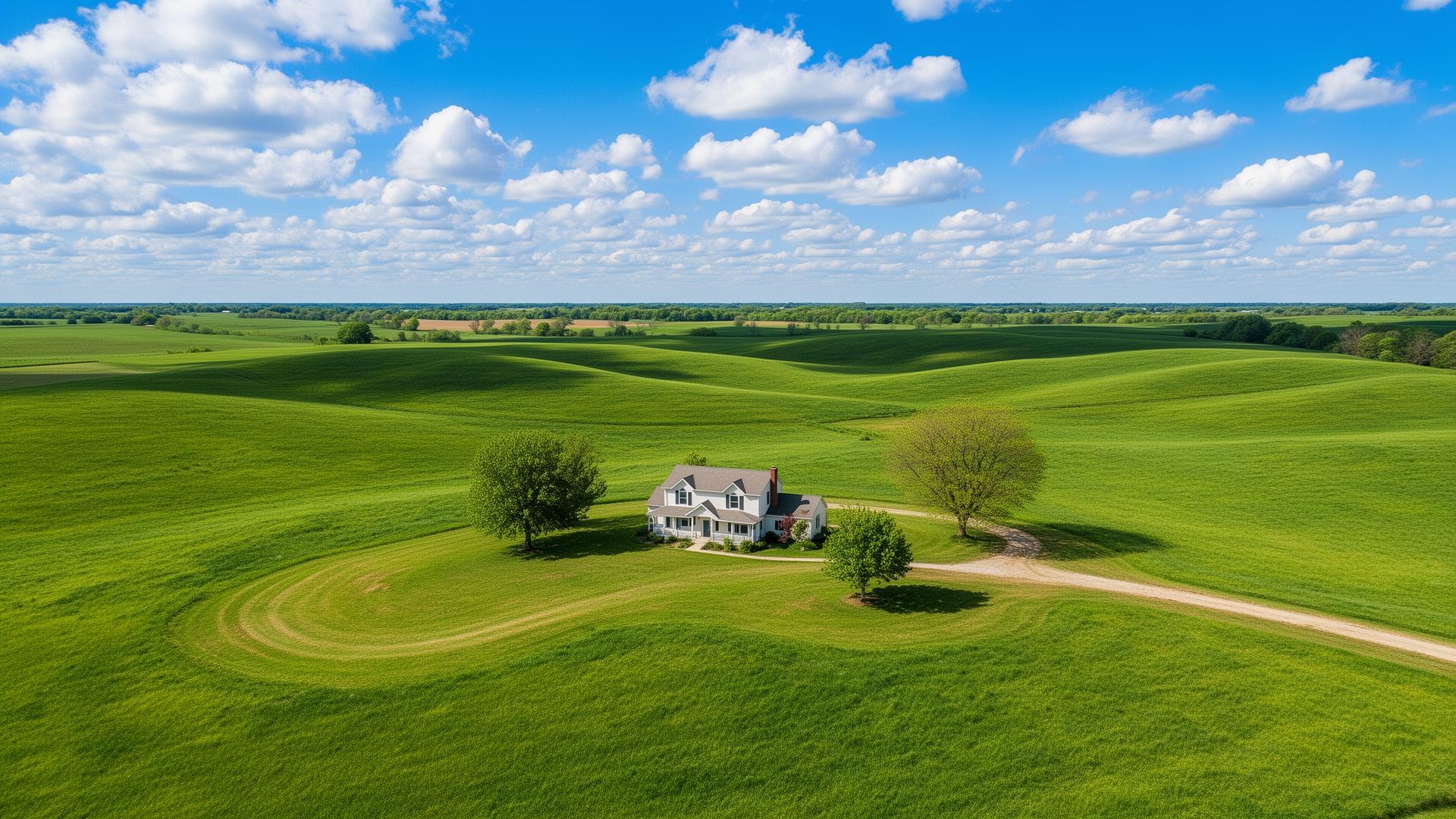 Rural Midwest farmland with home showing the surge in rural property demand