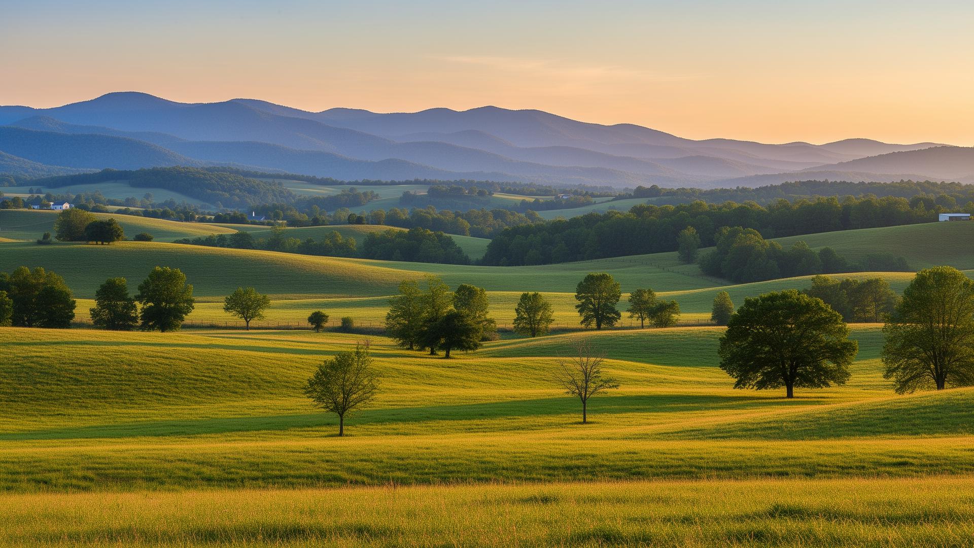 Scenic rolling foothills and farmland in Rutherford County North Carolina