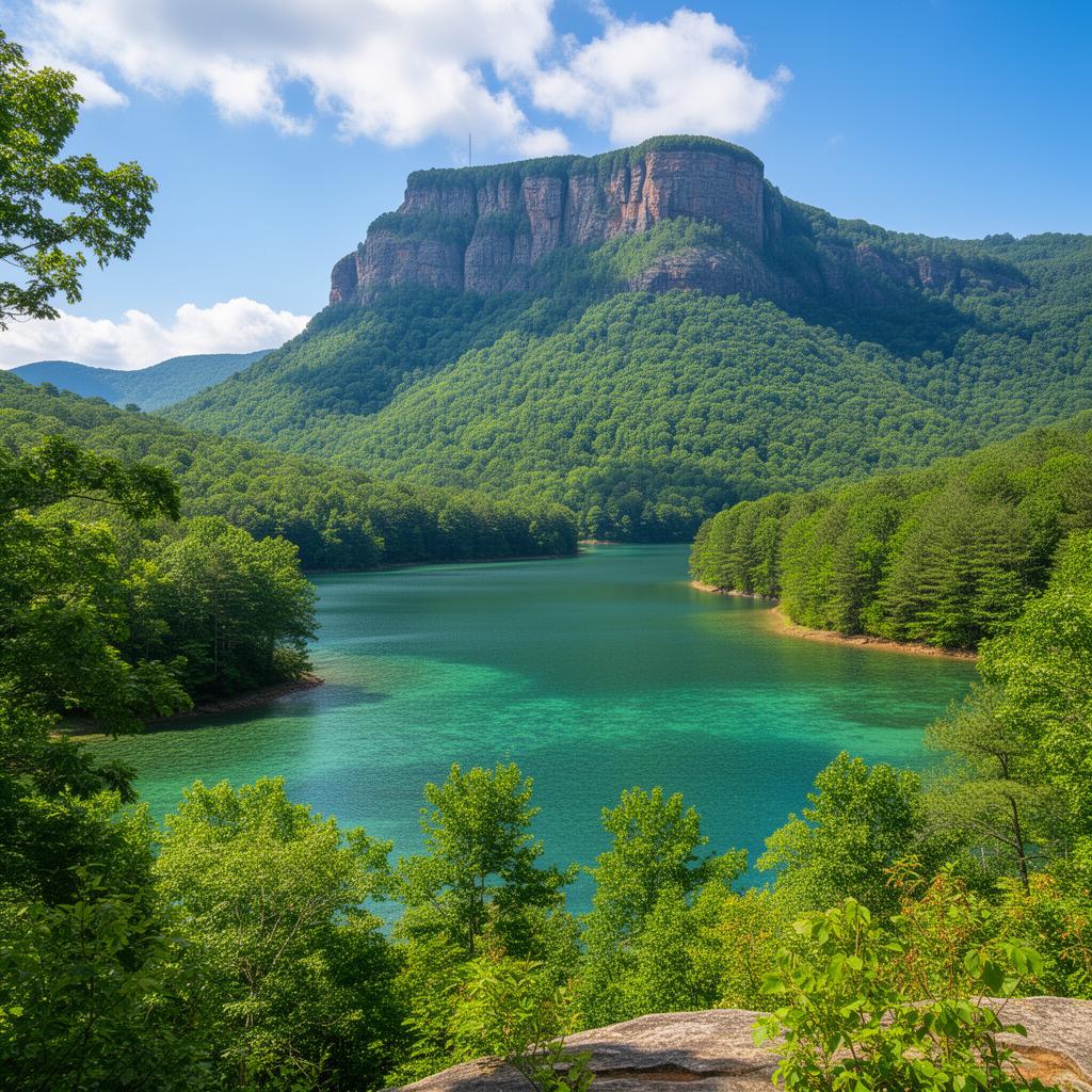 Lake Lure with Chimney Rock in Rutherford County North Carolina