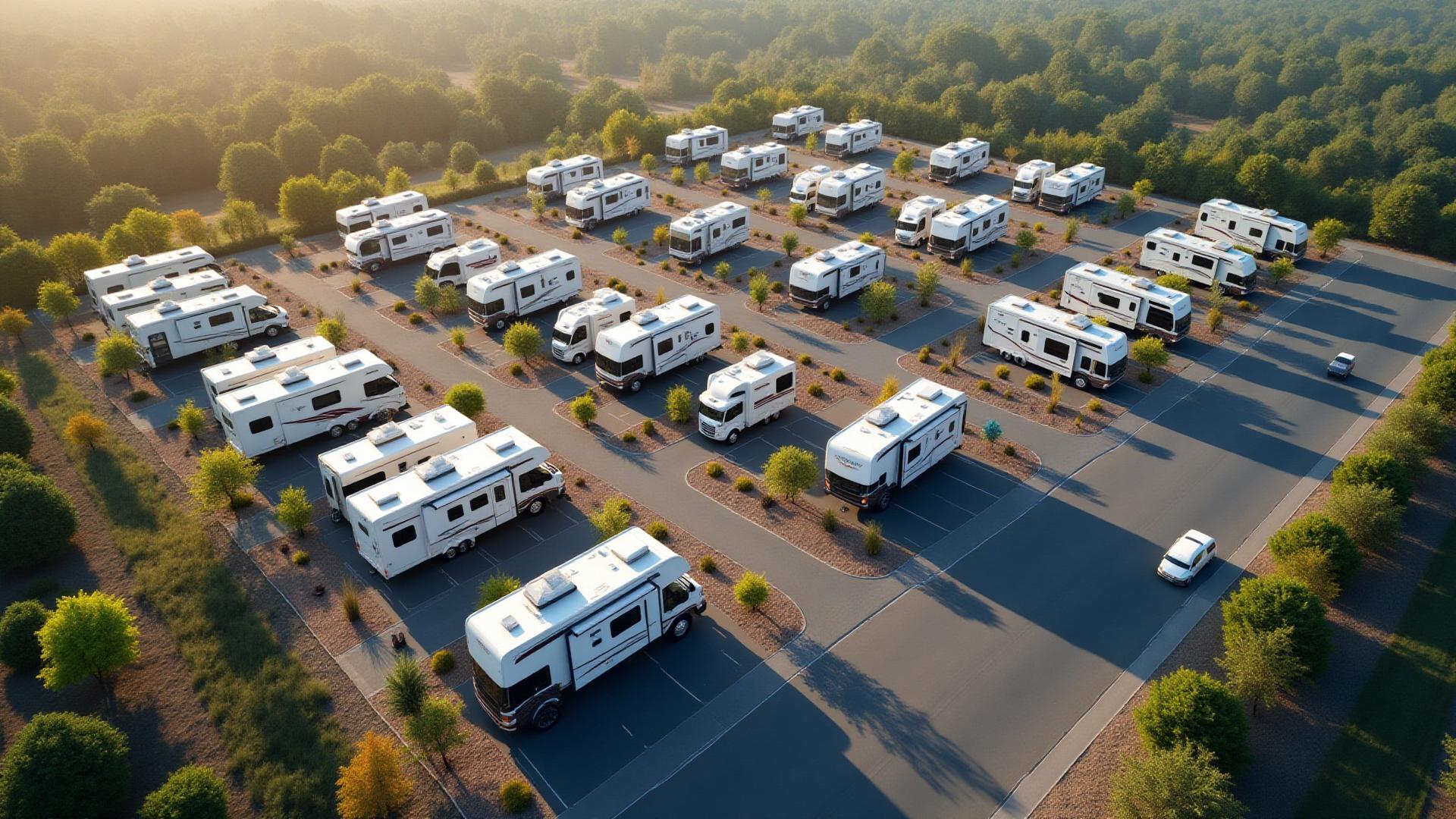 Aerial view of completed RV park showing organized spaces and modern amenities