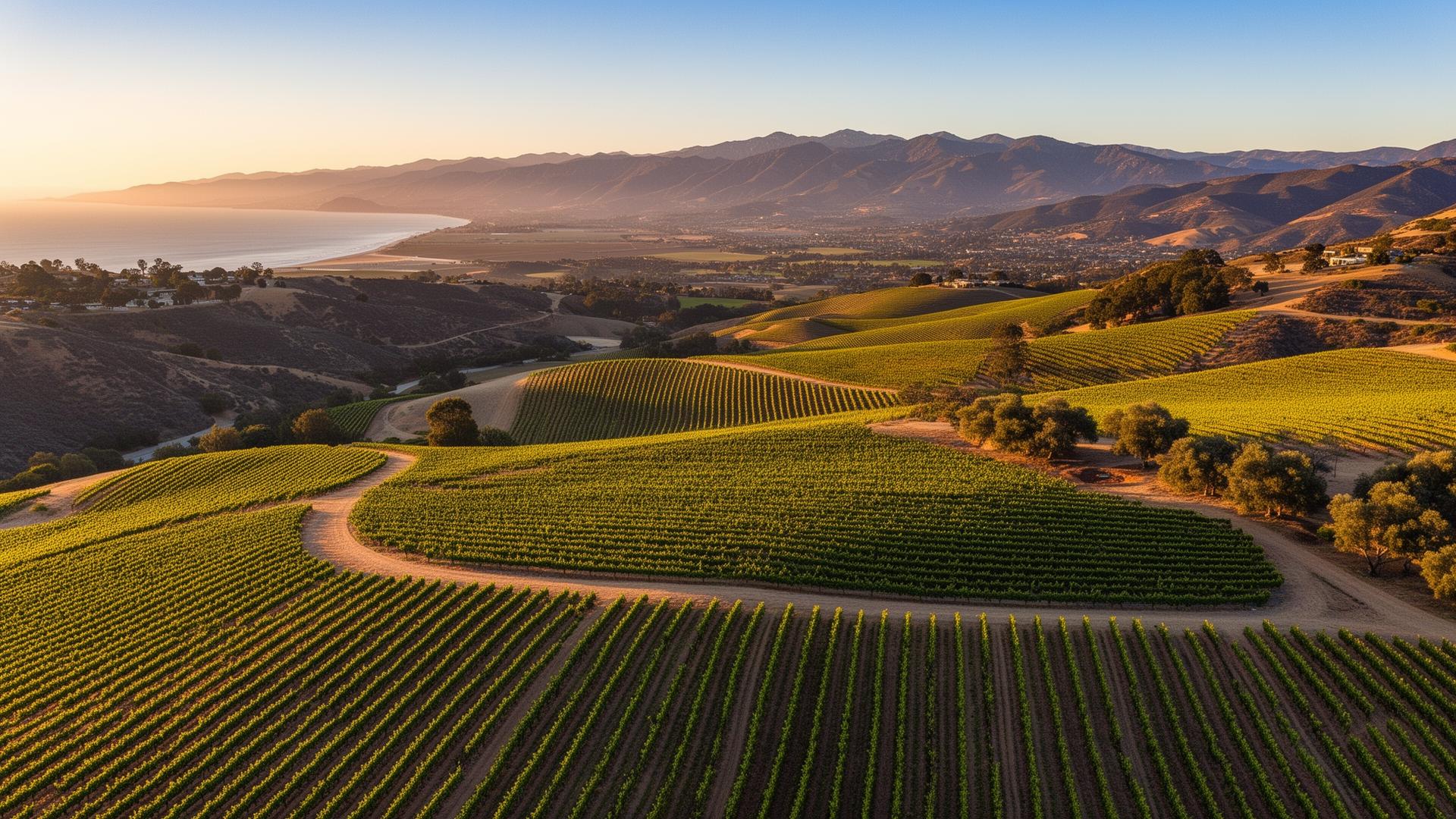 Santa Barbara County California wine country vineyards and rolling hills