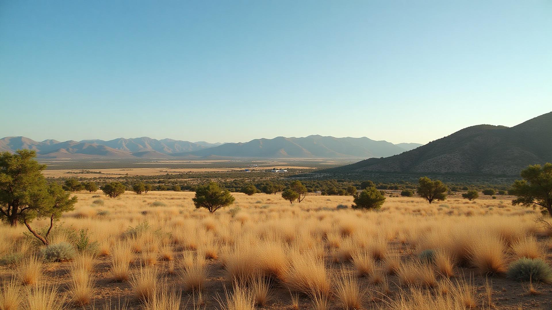 Ranch land with rolling hills and mesquite trees in Santa Cruz County, Arizona
