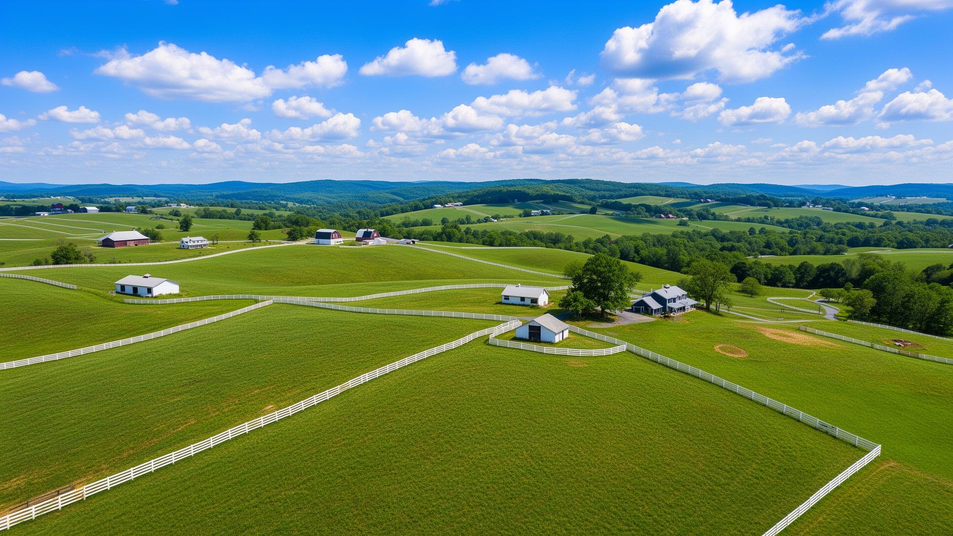 Scott County Kentucky Bluegrass horse farms with white fences