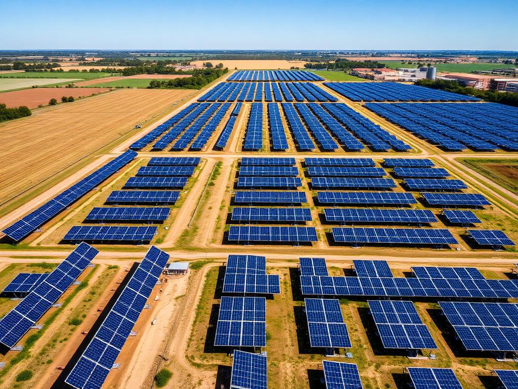 Commercial solar farm installation on rural land generating substantial lease income