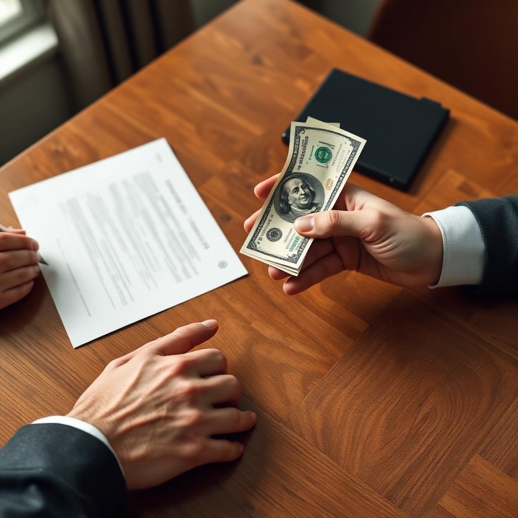 Cash land sale closing with documents and payment exchange