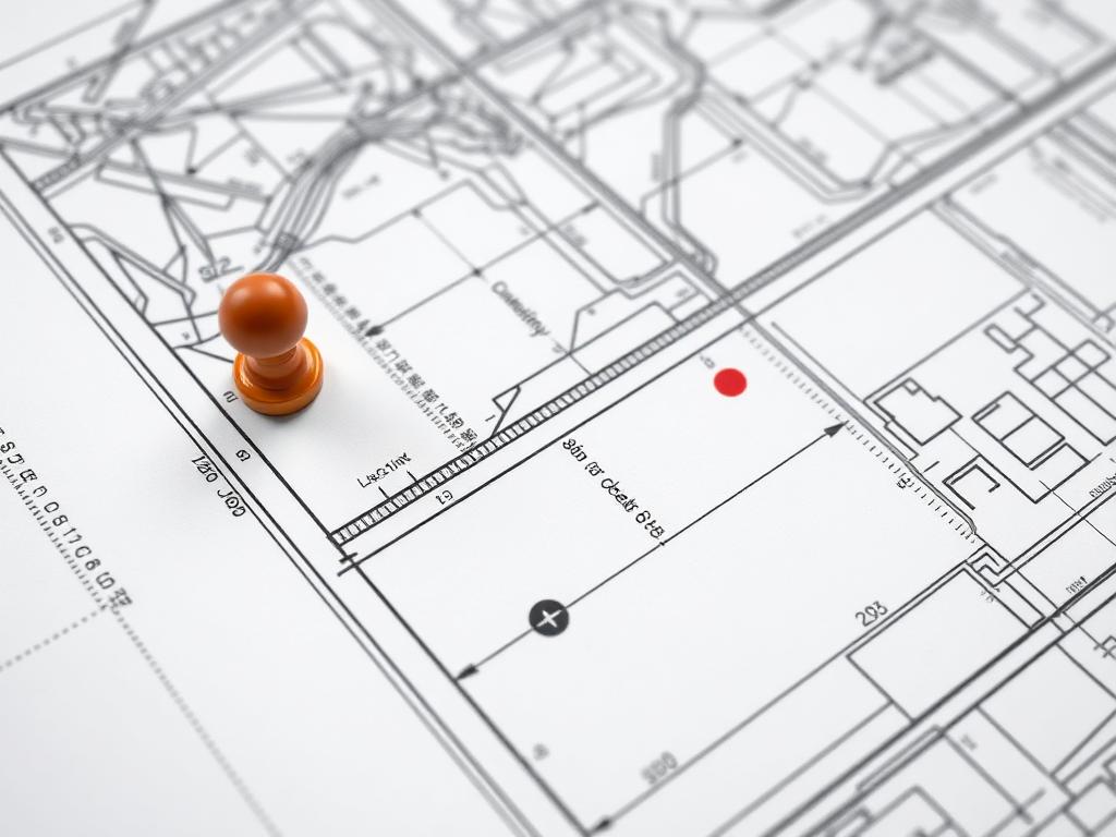 Close-up of property survey document showing boundary lines and measurements