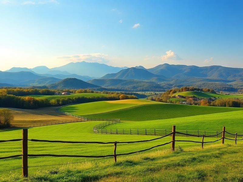 Tennessee countryside farmland with mountain views