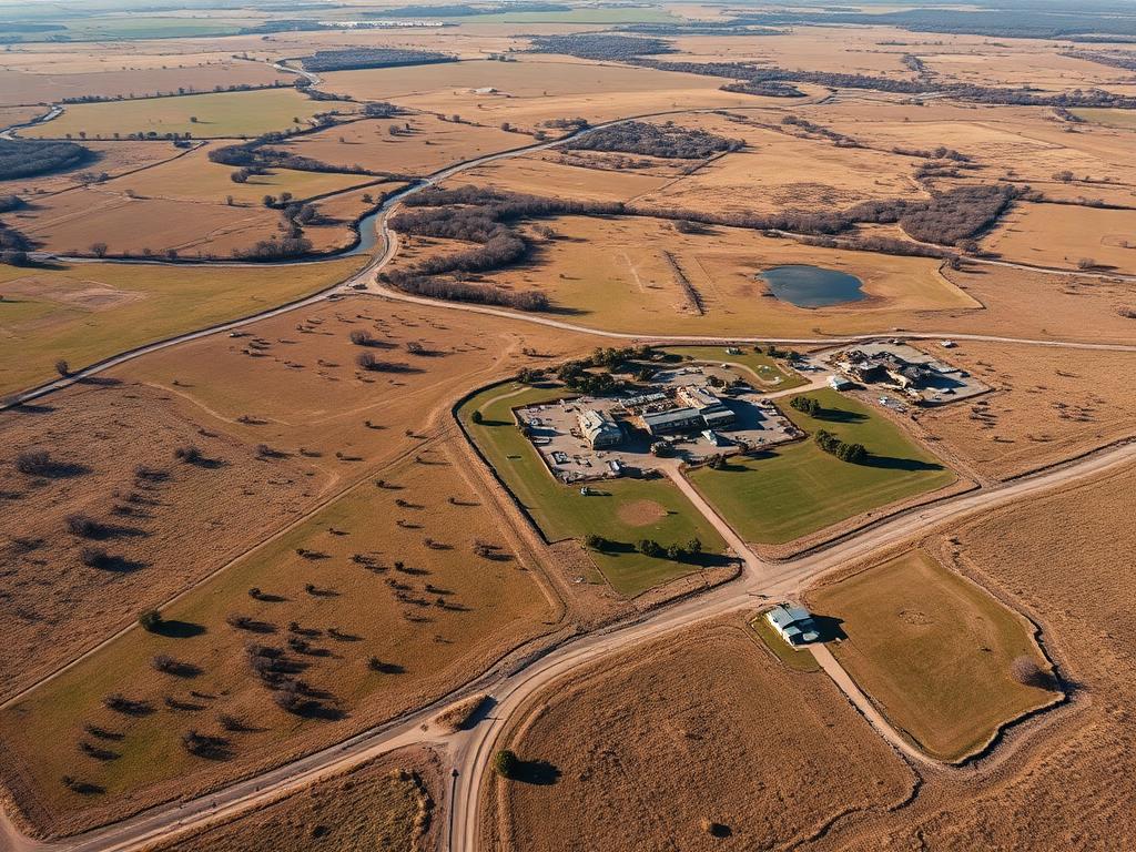 Aerial view of Texas ranch property showing boundaries and features