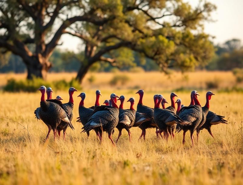 Wild turkey flock on Texas hunting land