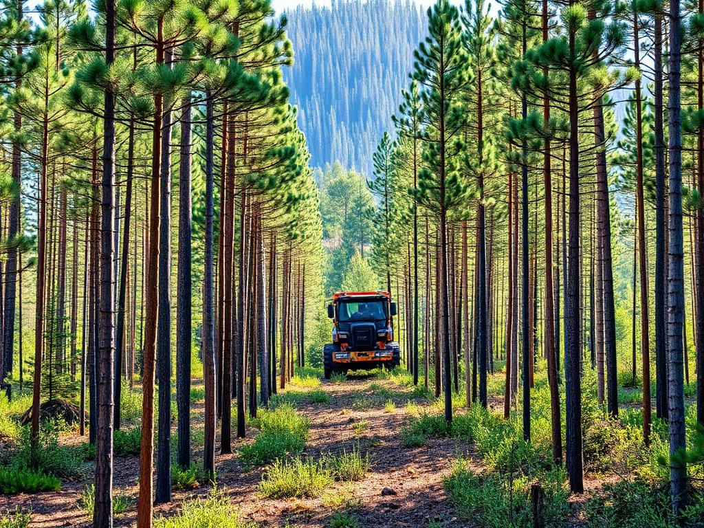 Managed timber forest with selective harvesting operation generating sustainable revenue