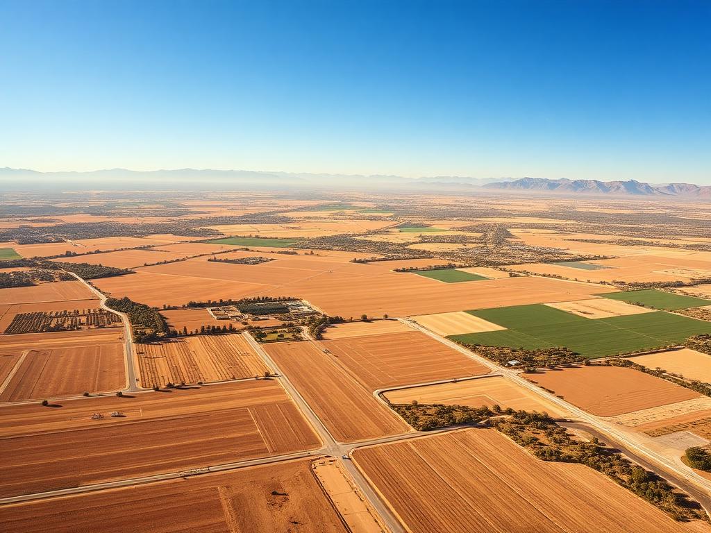 Tulare County irrigated farmland with Sierra Nevada mountains