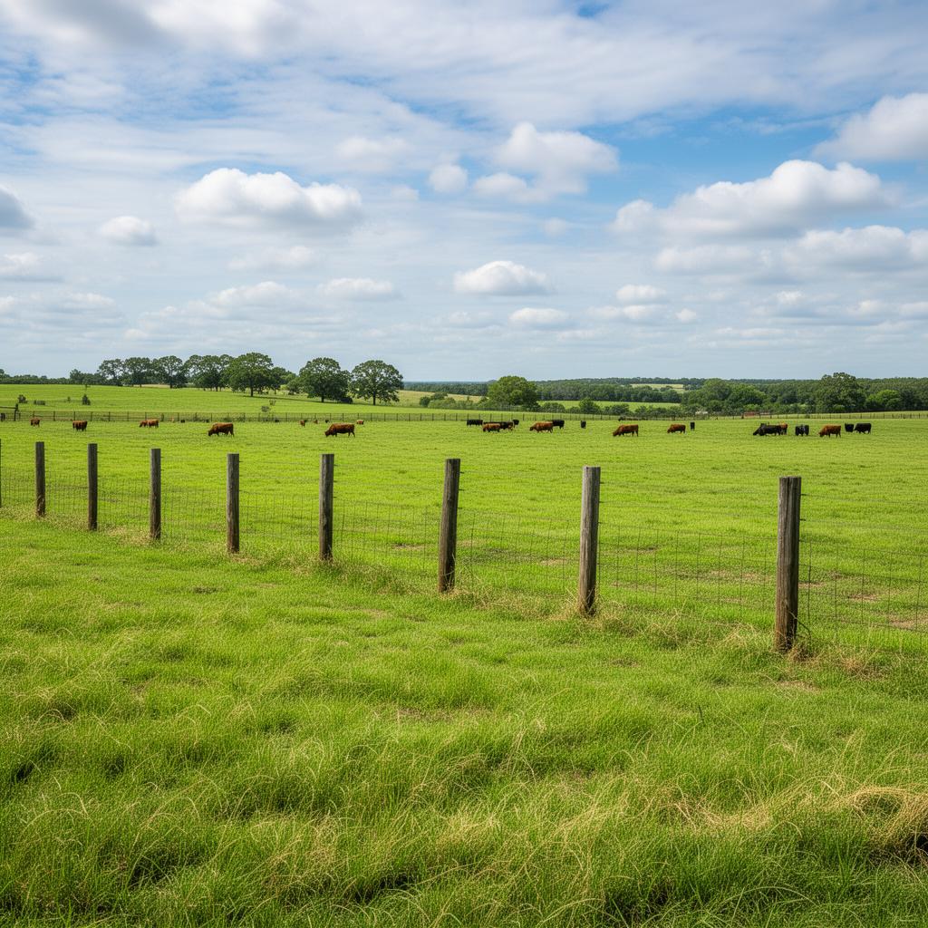 Oklahoma ranch land with fence posts and cattle grazing in Washington County