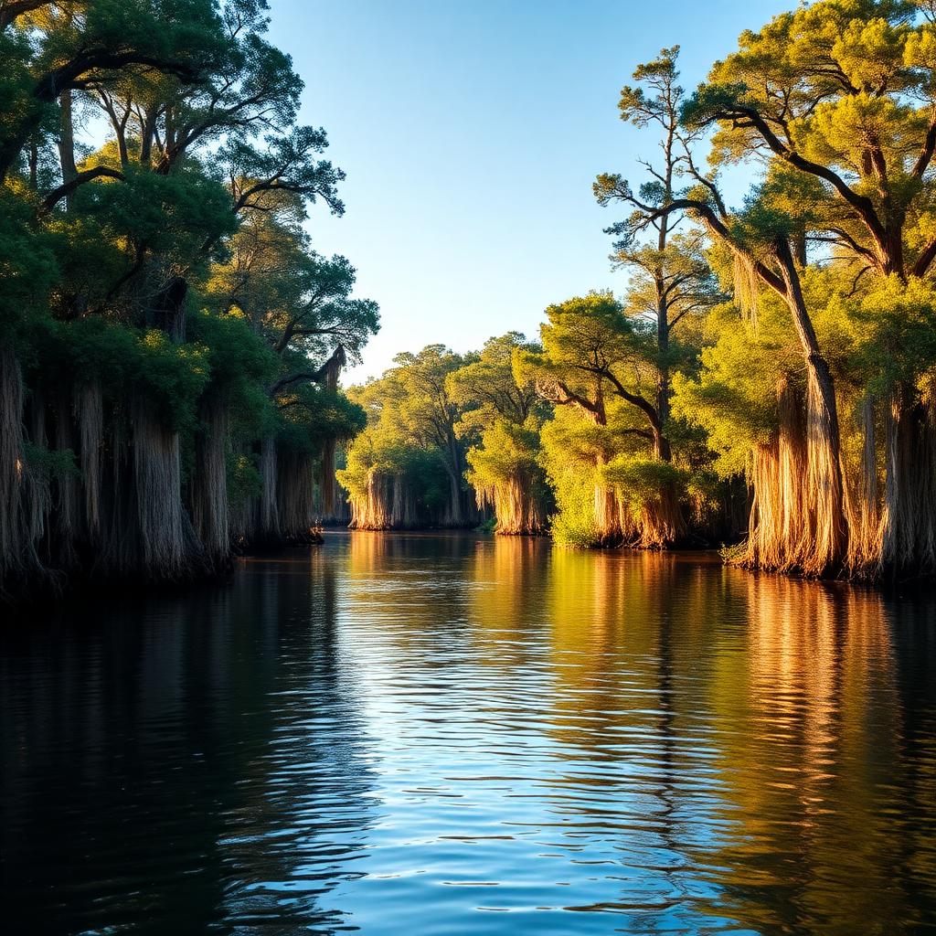 Scenic Altamaha River with cypress trees in Wayne County, Georgia