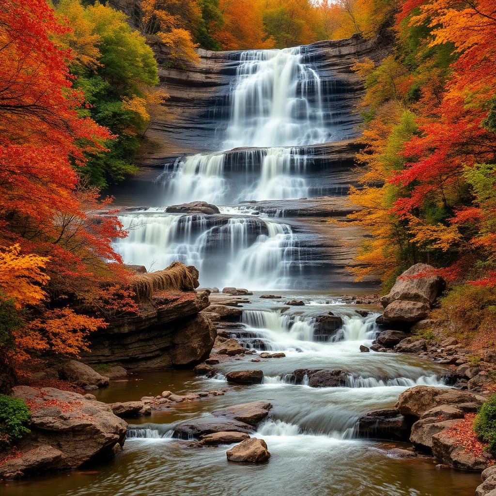 Cumberland Falls waterfall surrounded by autumn foliage in Whitley County, Kentucky