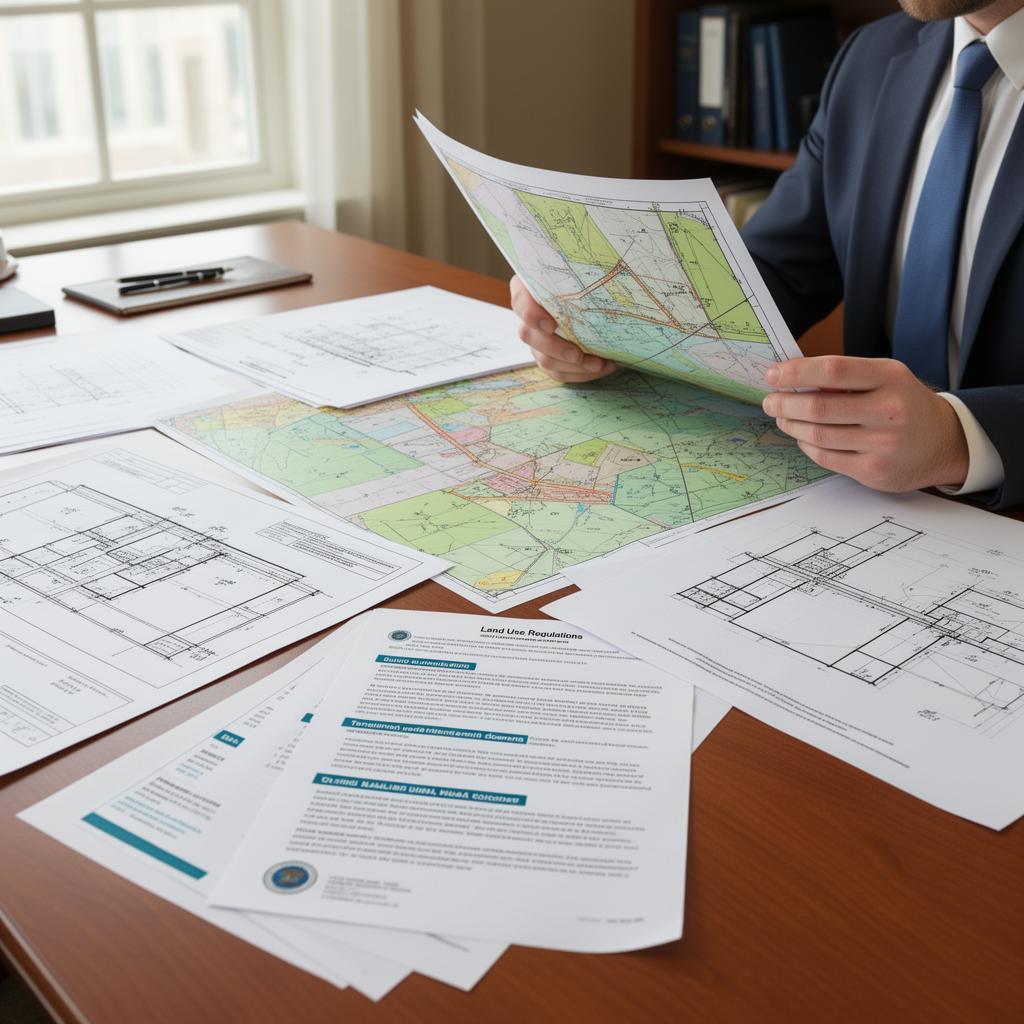 Professional reviewing zoning maps and land use regulation documents